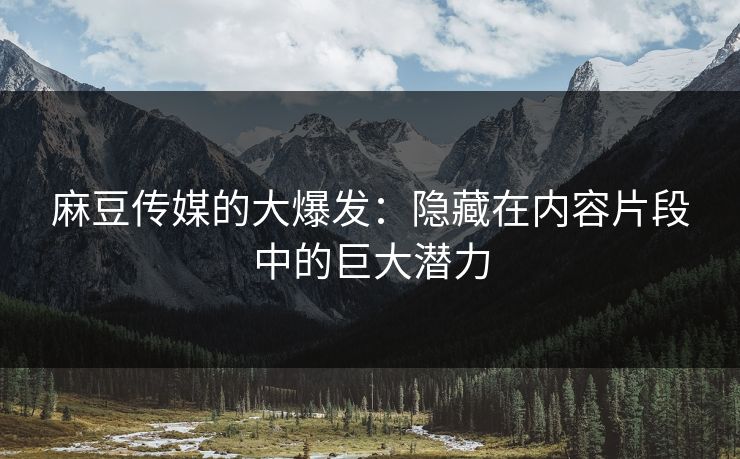 麻豆传媒的大爆发：隐藏在内容片段中的巨大潜力
