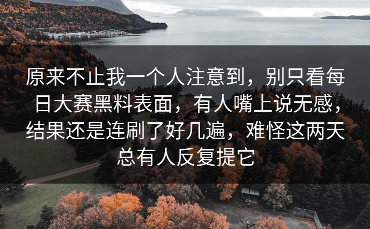 原来不止我一个人注意到，别只看每日大赛黑料表面，有人嘴上说无感，结果还是连刷了好几遍，难怪这两天总有人反复提它