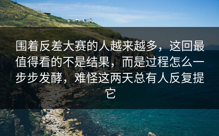 围着反差大赛的人越来越多，这回最值得看的不是结果，而是过程怎么一步步发酵，难怪这两天总有人反复提它